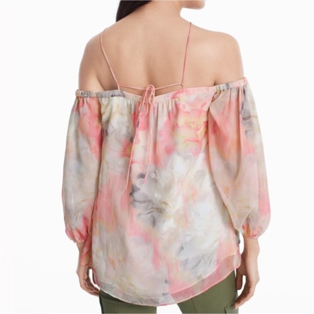 White House Black Market Watercolor Cold Shoulder Blouse - Picture 3 of 8